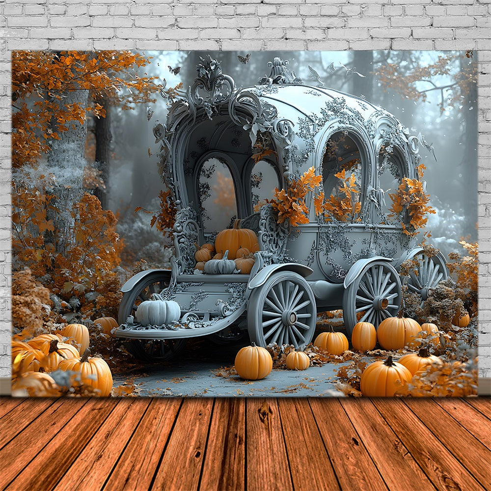 Halloween Silent Maple Forest Pumpkin Cart Backdrop UK RR9-104