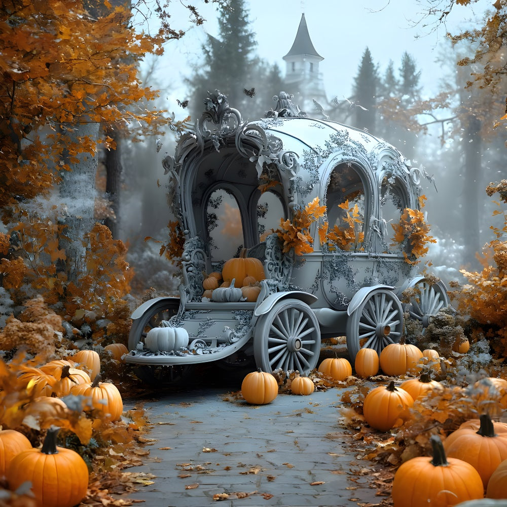 Halloween Silent Maple Forest Pumpkin Cart Backdrop UK RR9-104