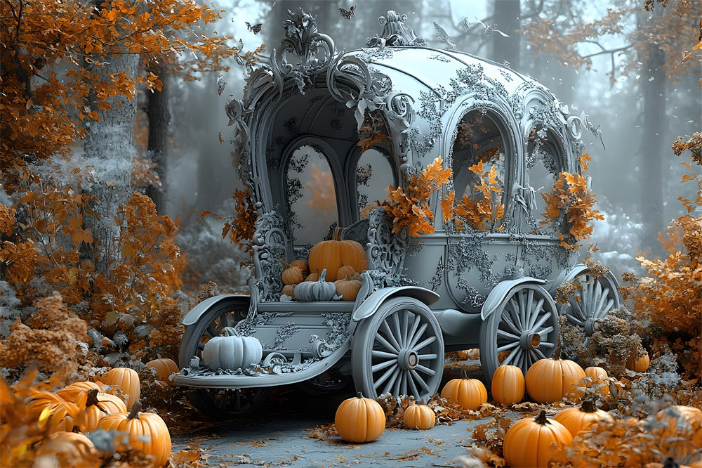 Halloween Silent Maple Forest Pumpkin Cart Backdrop UK RR9-104