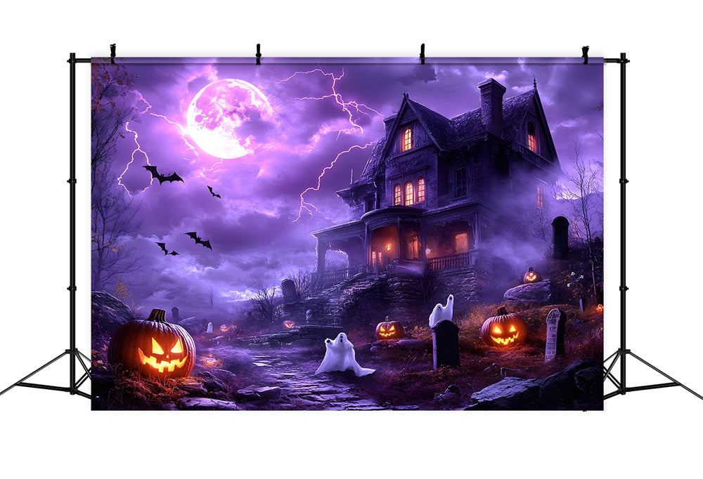 Halloween Purple Night Sky Lightning Ghost Backdrop UK RR9-108