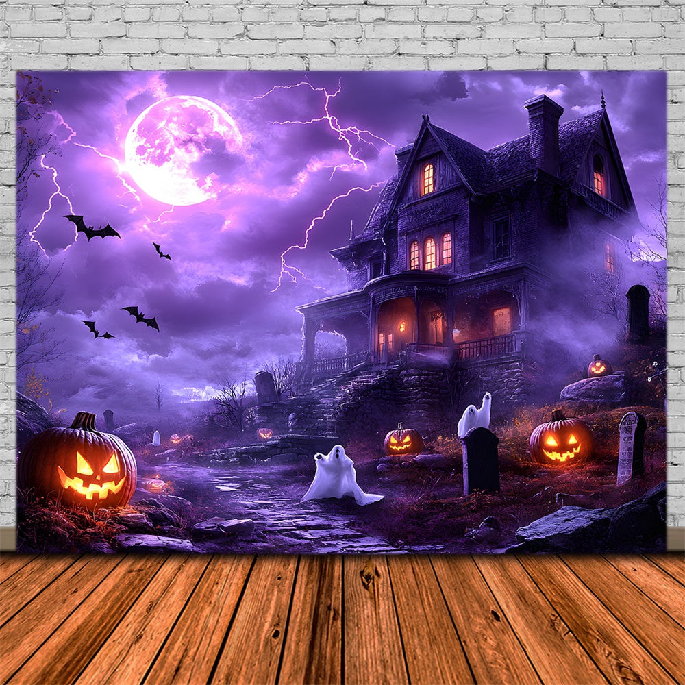 Halloween Purple Night Sky Lightning Ghost Backdrop UK RR9-108