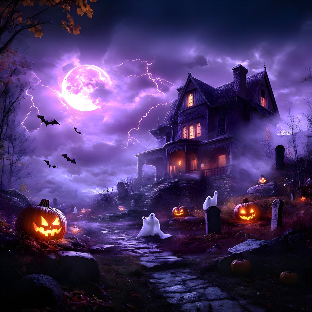 Halloween Purple Night Sky Lightning Ghost Backdrop UK RR9-108