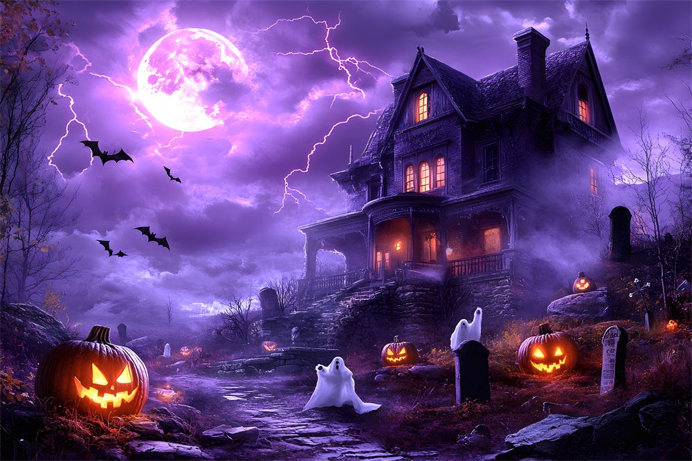 Halloween Purple Night Sky Lightning Ghost Backdrop UK RR9-108