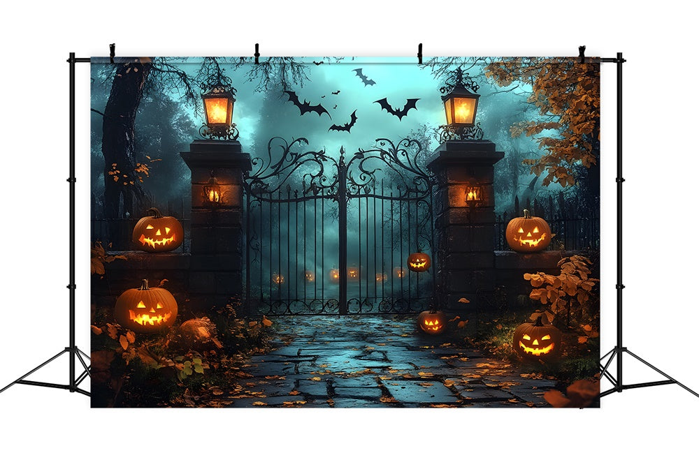 Horrible Halloween Graveyard Gate Pumpkin Backdrop UK RR9-109