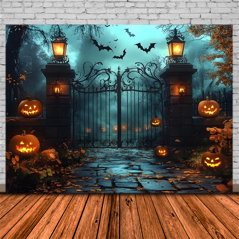 Horrible Halloween Graveyard Gate Pumpkin Backdrop UK RR9-109