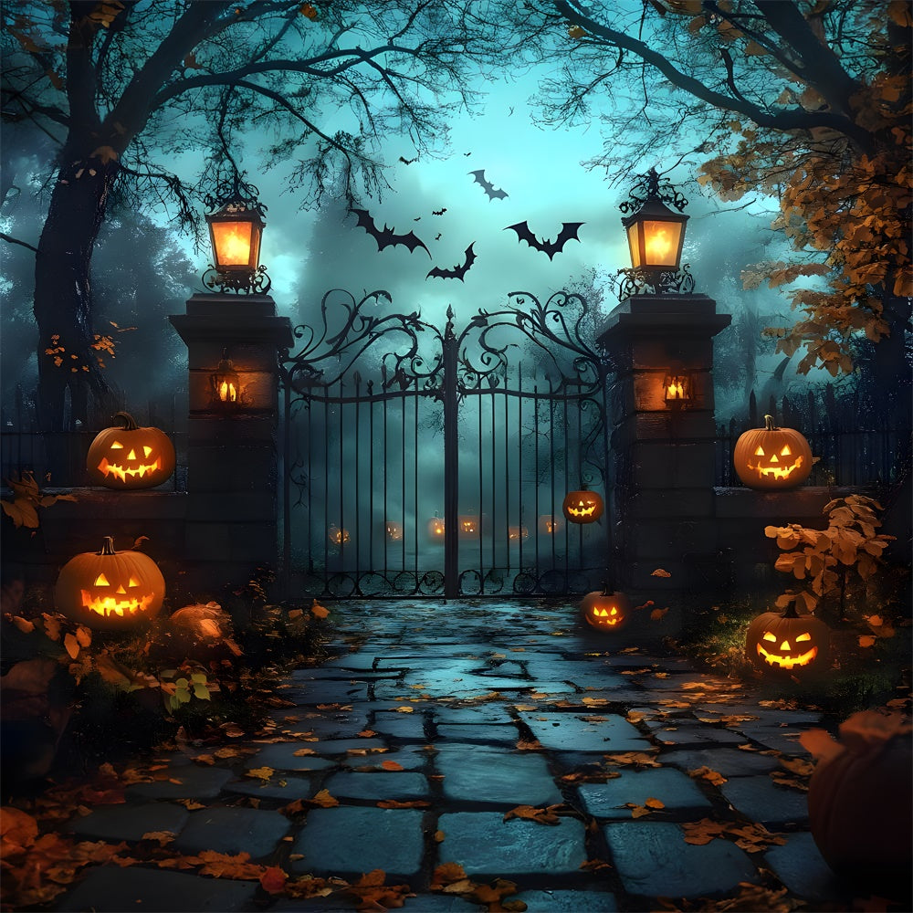 Horrible Halloween Graveyard Gate Pumpkin Backdrop UK RR9-109