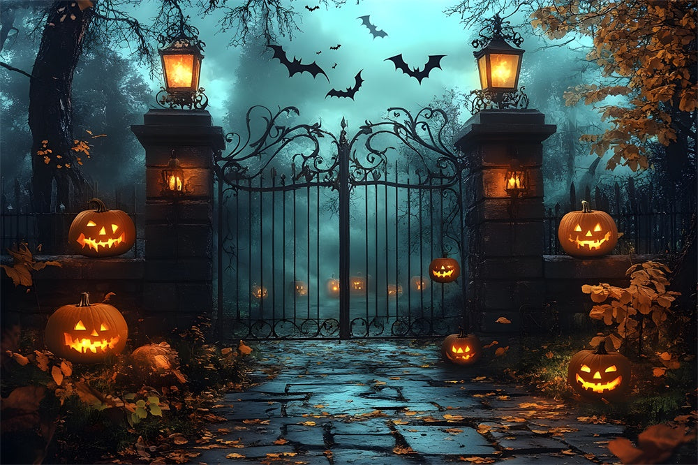 Horrible Halloween Graveyard Gate Pumpkin Backdrop UK RR9-109