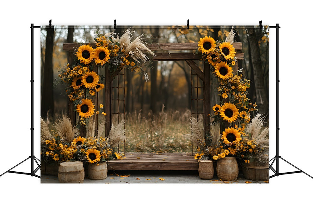 Autumn Wood Arch Door Sunflowers Backdrop UK RR9-11