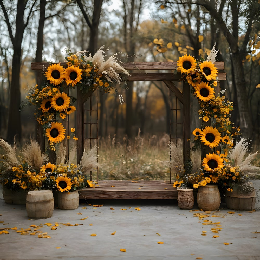 Autumn Wood Arch Door Sunflowers Backdrop UK RR9-11