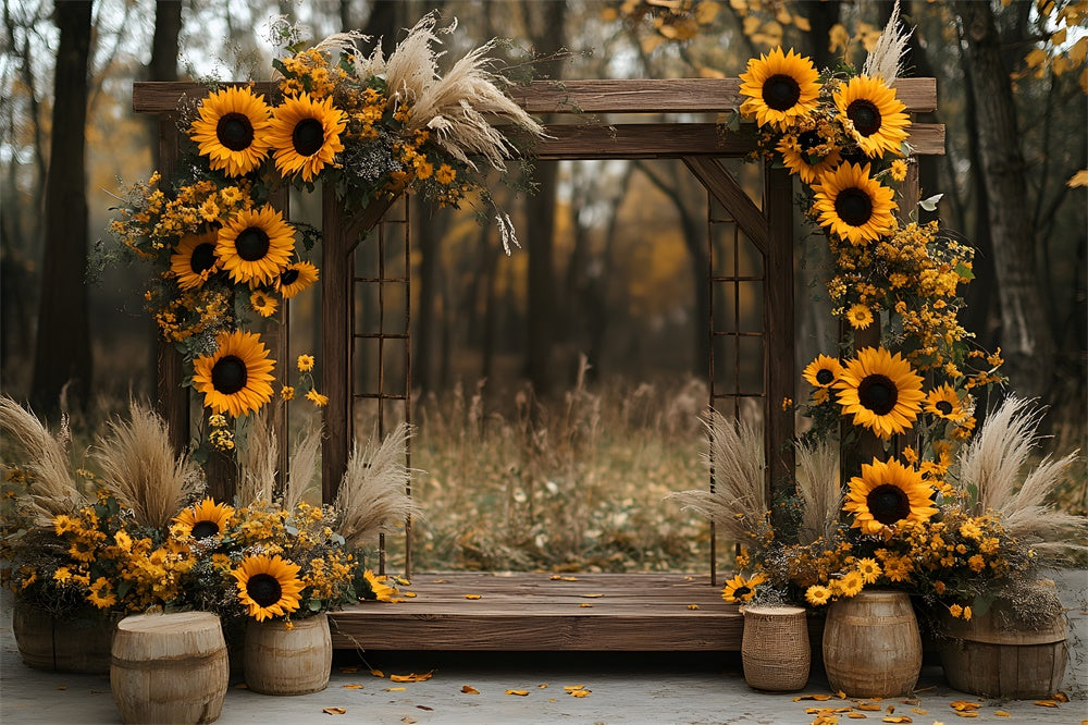 Autumn Wood Arch Door Sunflowers Backdrop UK RR9-11