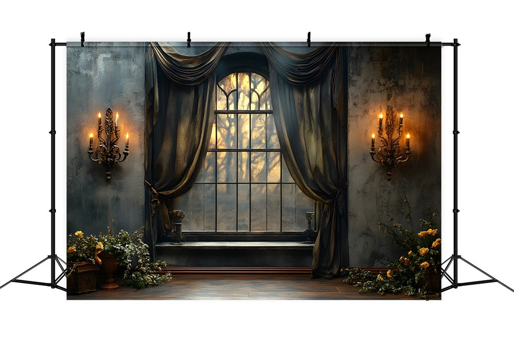 Halloween Retro Wall Candles Window View Backdrop UK RR9-110