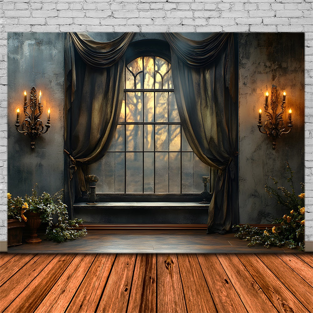 Halloween Retro Wall Candles Window View Backdrop UK RR9-110