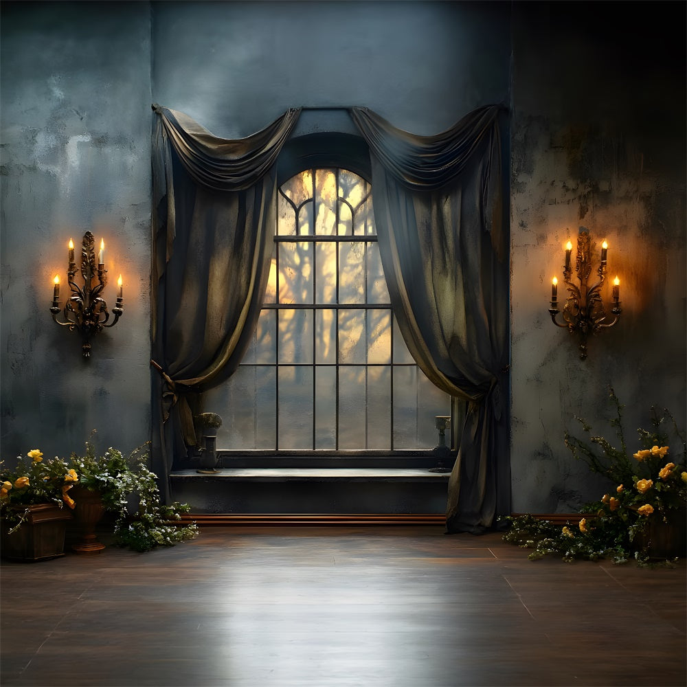 Halloween Retro Wall Candles Window View Backdrop UK RR9-110