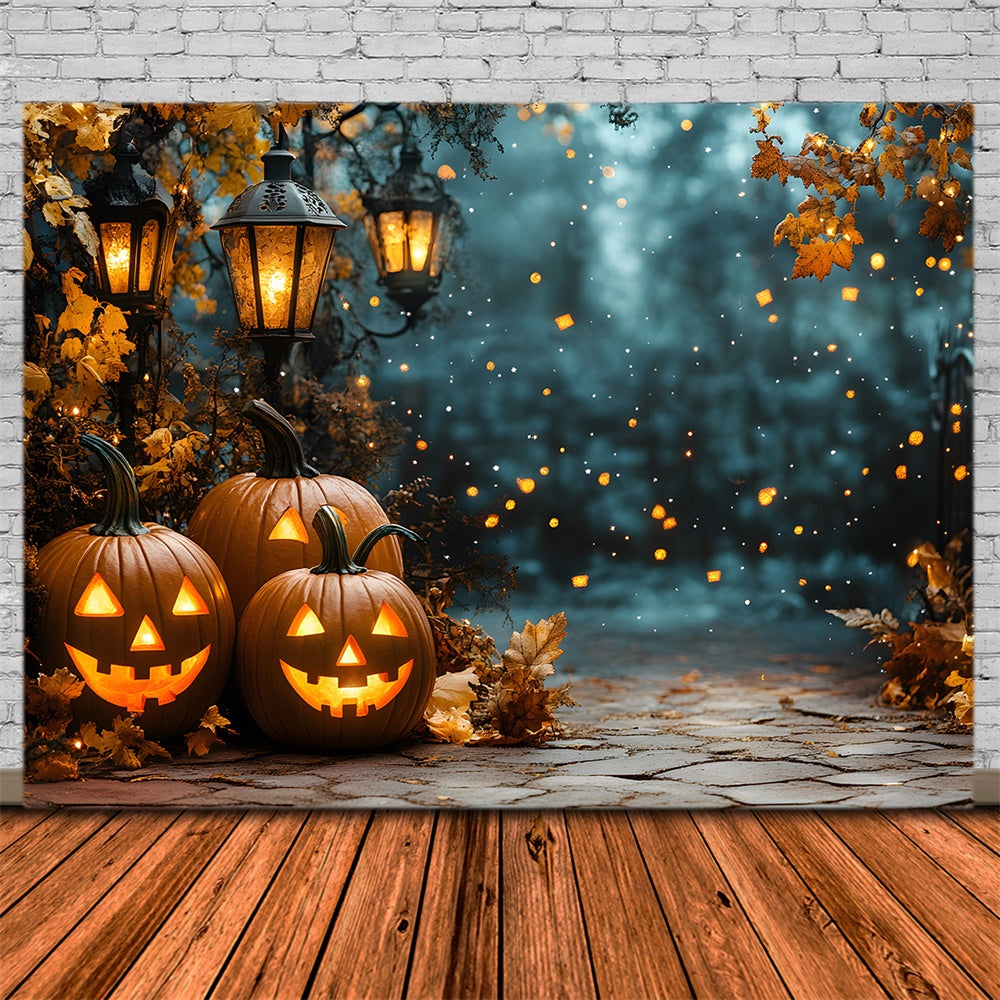 Halloween Pumpkin Withered Maple Leaves Backdrop UK RR9-111