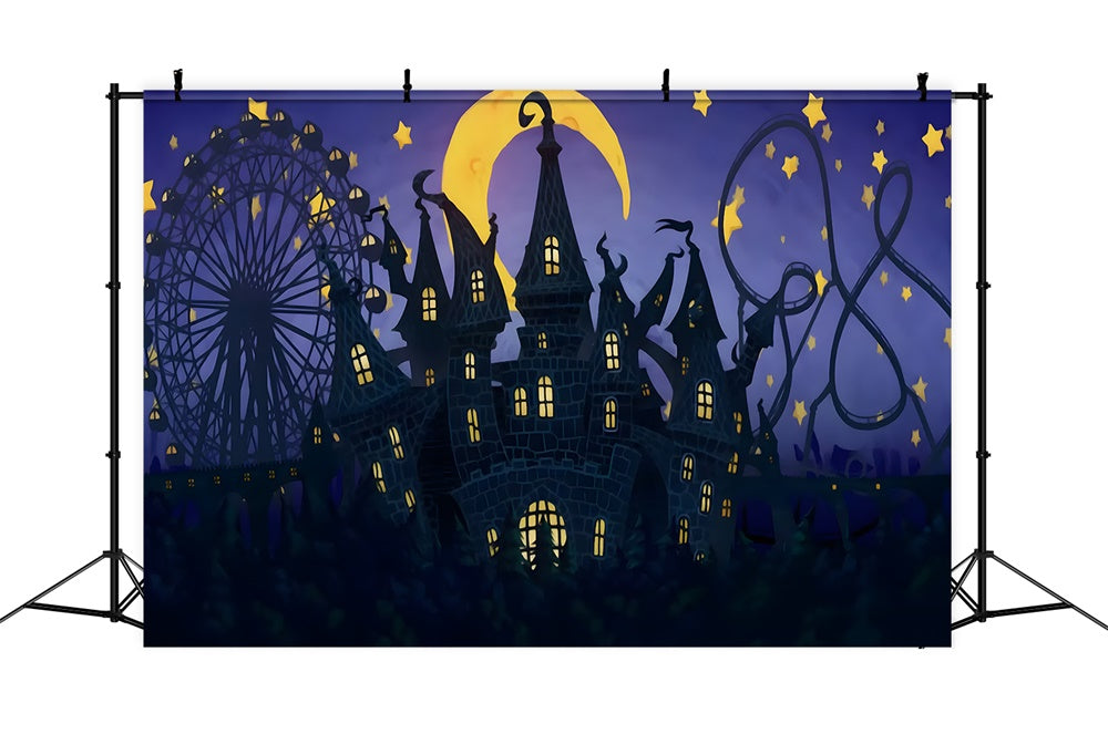 Halloween Haunted Castle Night Sky Backdrop UK RR9-114