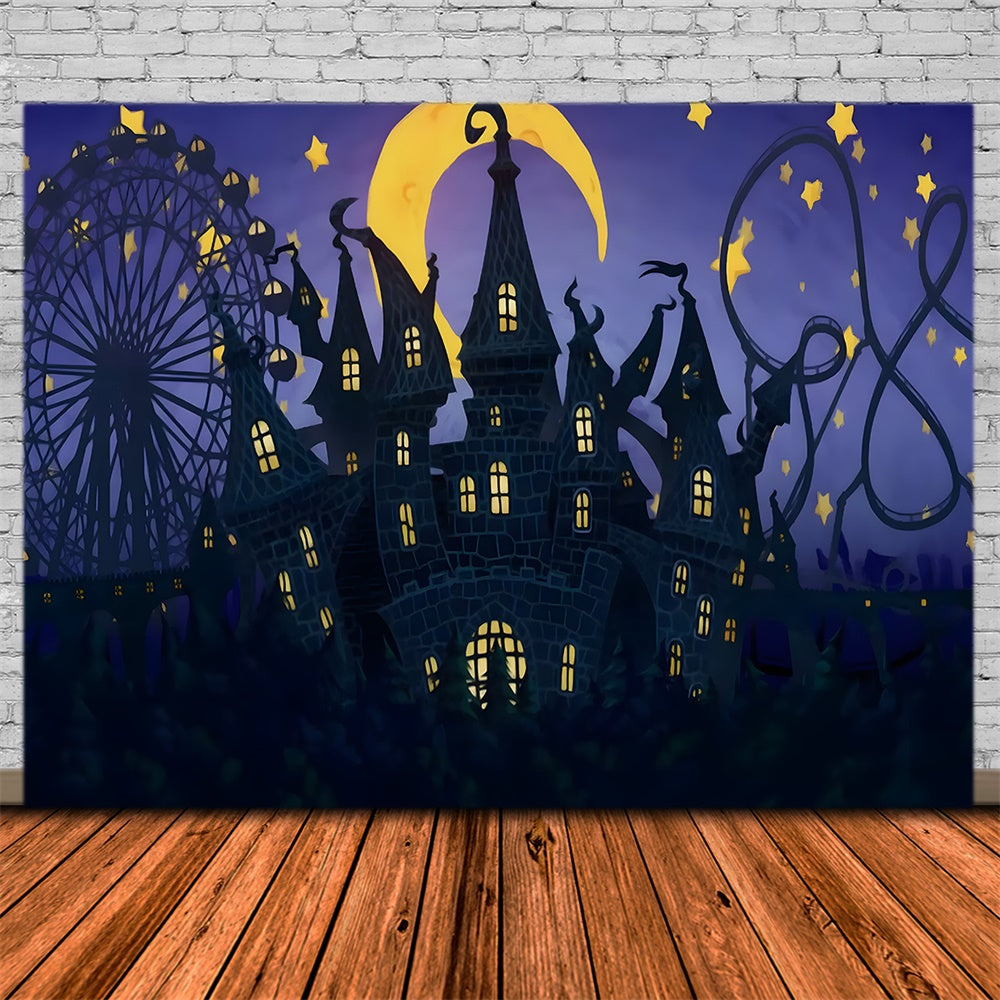 Halloween Haunted Castle Night Sky Backdrop UK RR9-114