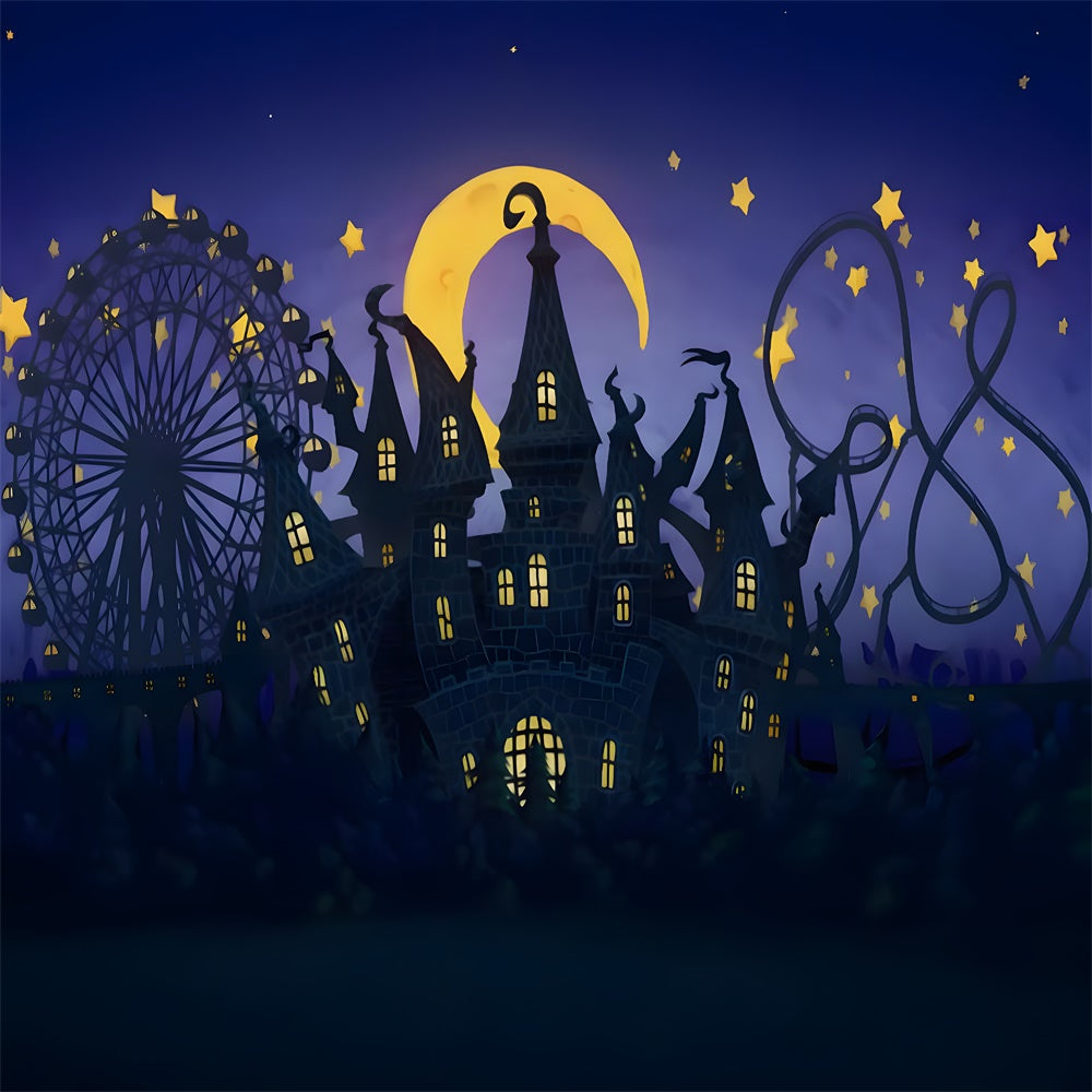 Halloween Haunted Castle Night Sky Backdrop UK RR9-114