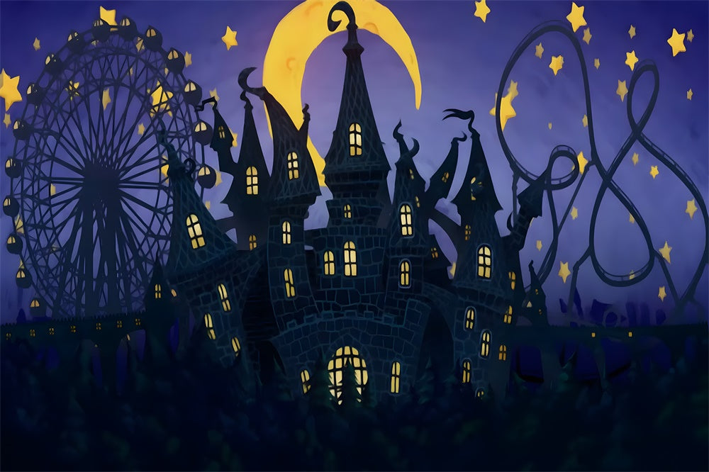 Halloween Haunted Castle Night Sky Backdrop UK RR9-114