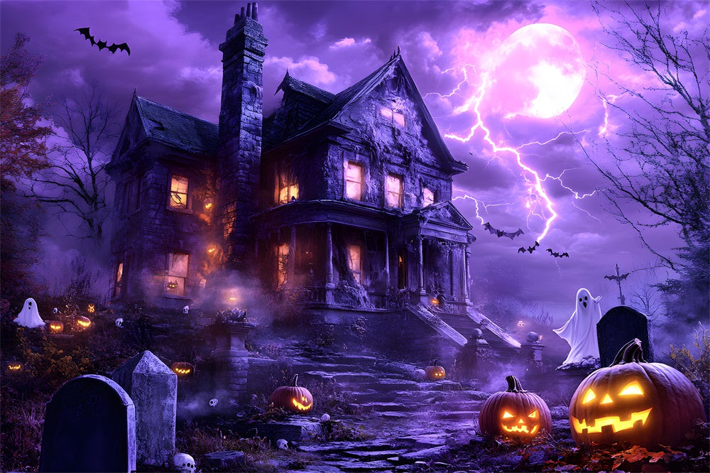 Halloween Night Haunted House Lighting Backdrop UK RR9-119