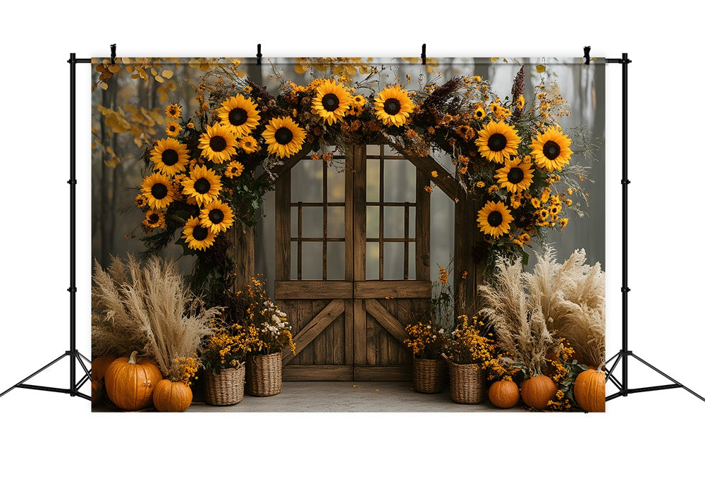 Sunflowers Garland Wood Door Autumn Backdrop UK RR9-13