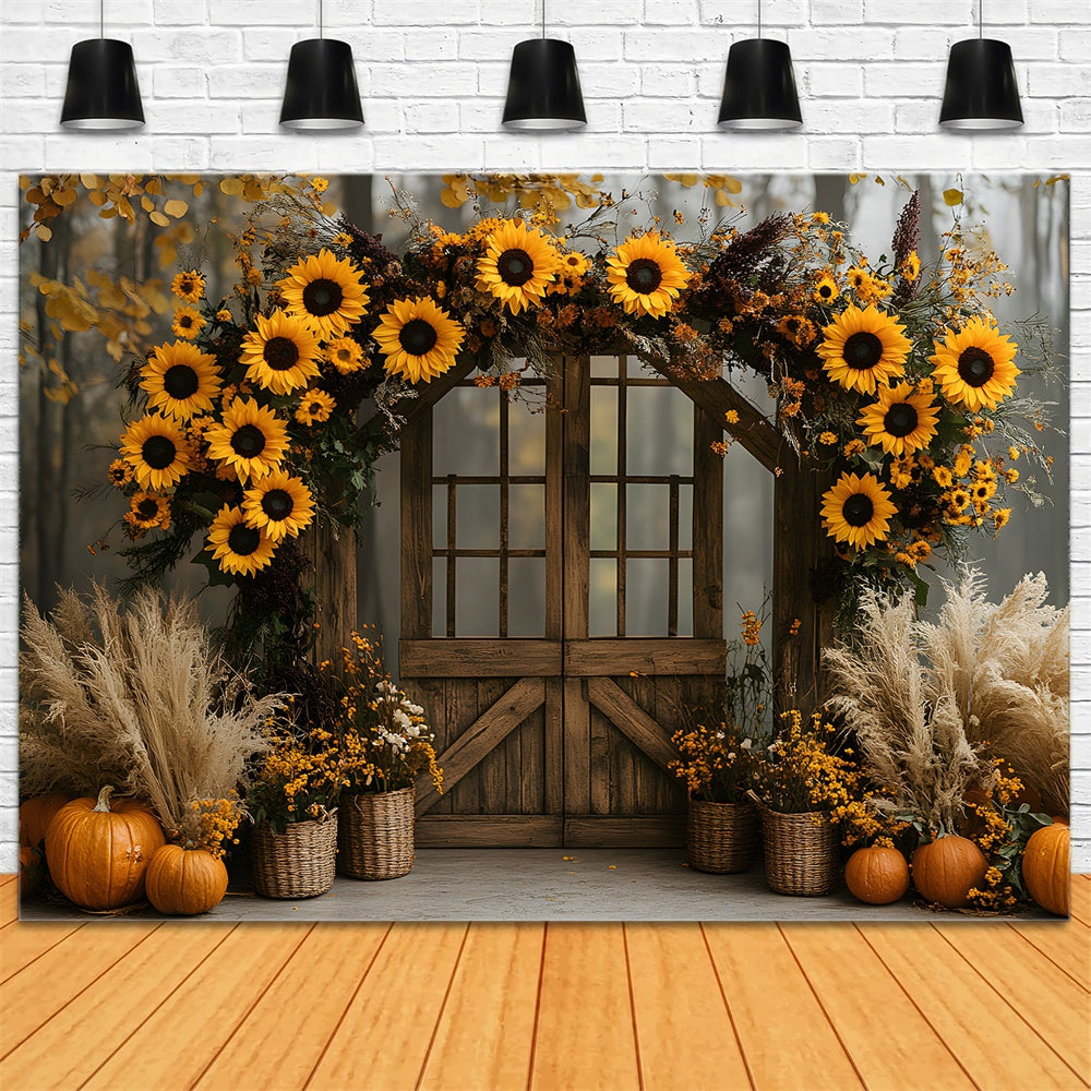 Sunflowers Garland Wood Door Autumn Backdrop UK RR9-13