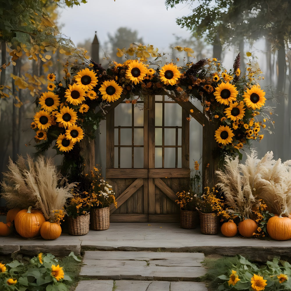 Sunflowers Garland Wood Door Autumn Backdrop UK RR9-13