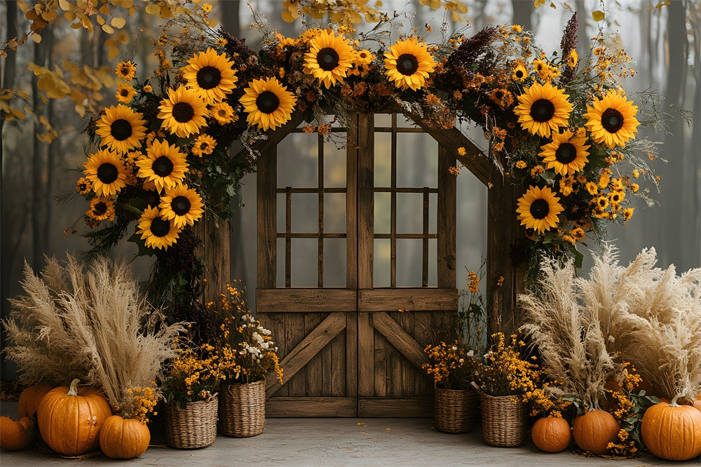 Sunflowers Garland Wood Door Autumn Backdrop UK RR9-13