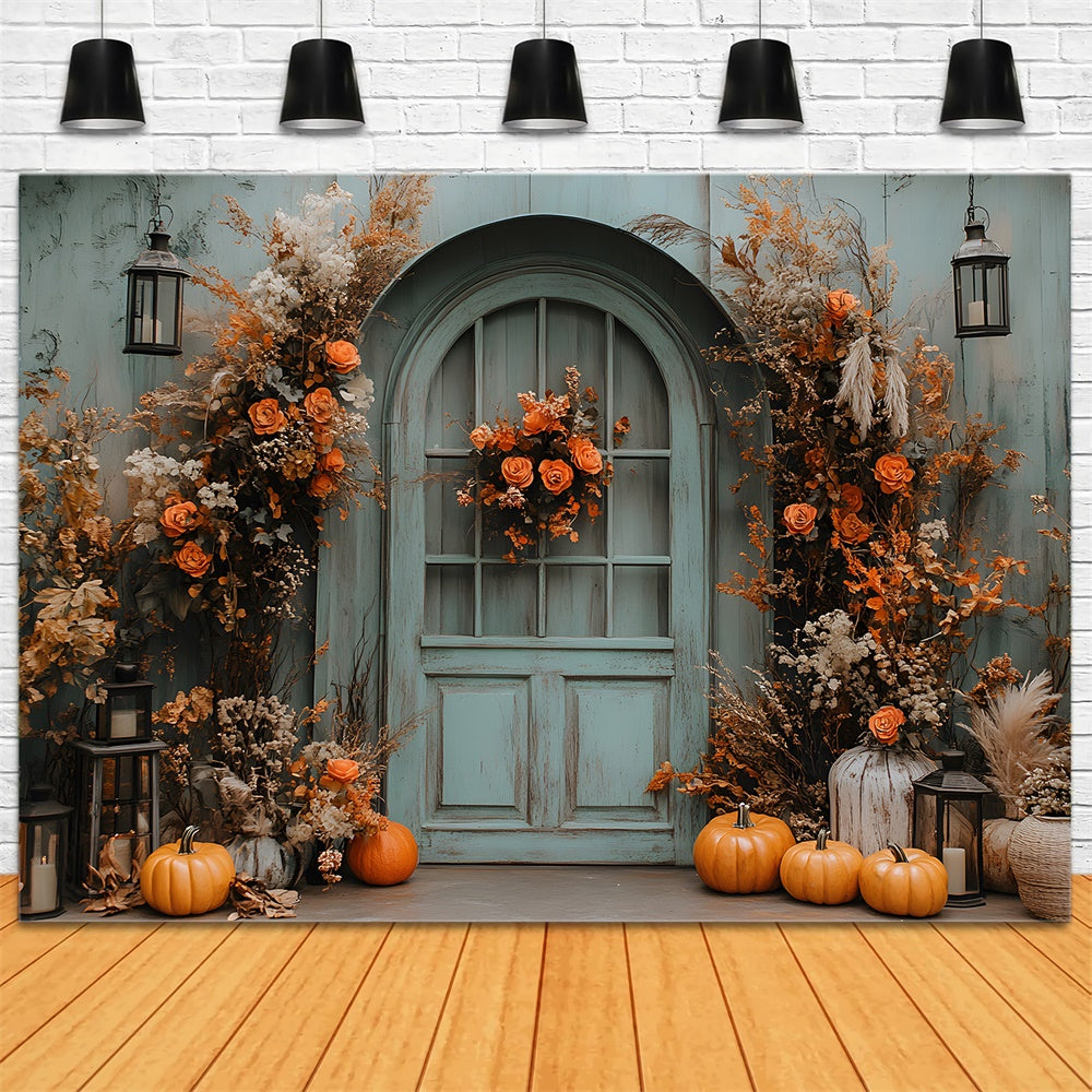 Autumn Vintage Barn Door Dried Flowers Backdrop UK RR9-15