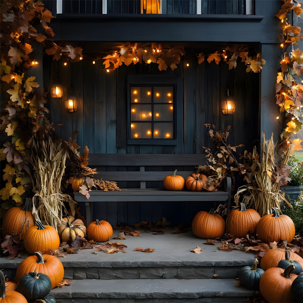 Autumn Wood Chair String Lights Leaves Backdrop UK RR9-16