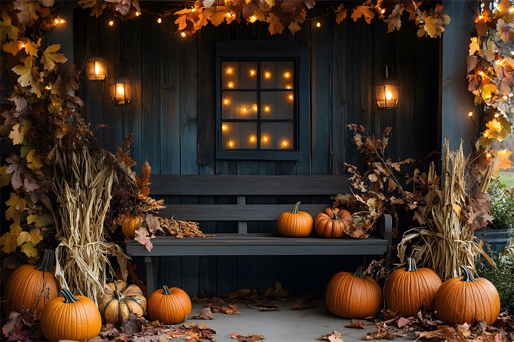 Autumn Wood Chair String Lights Leaves Backdrop UK RR9-16