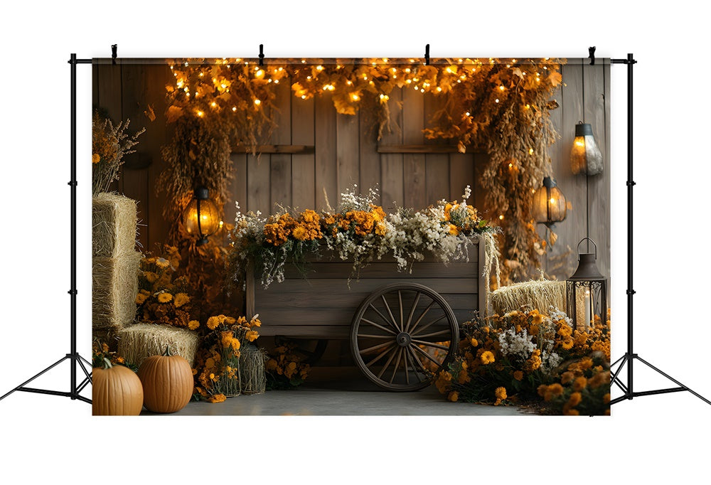 Autumn Harvest Barn Wood Cart Backdrop UK RR9-17