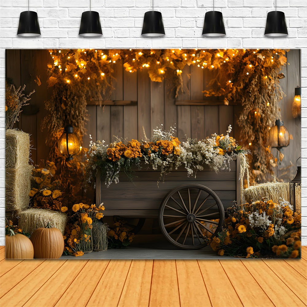 Autumn Harvest Barn Wood Cart Backdrop UK RR9-17