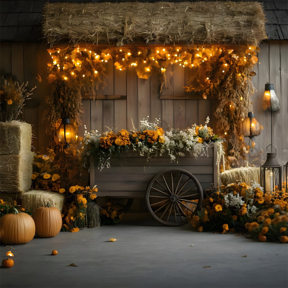 Autumn Harvest Barn Wood Cart Backdrop UK RR9-17