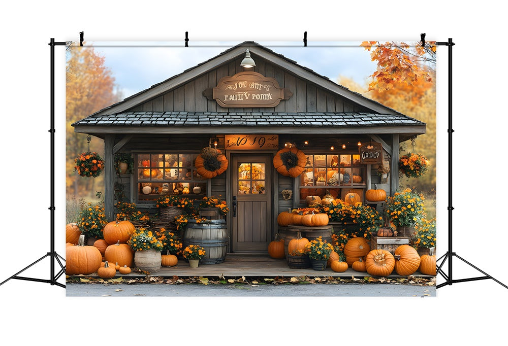 Autumn Pumpkin House Harvest Flowers Backdrop UK RR9-18