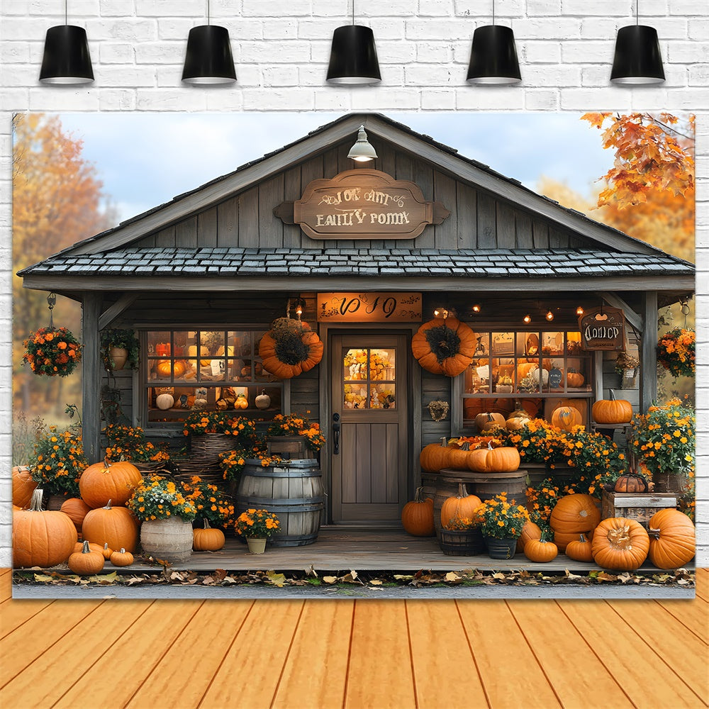 Autumn Pumpkin House Harvest Flowers Backdrop UK RR9-18