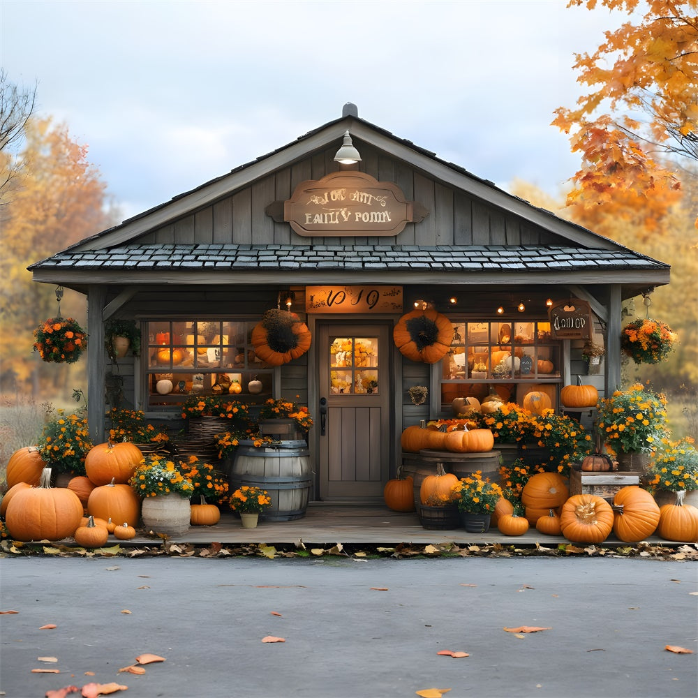 Autumn Pumpkin House Harvest Flowers Backdrop UK RR9-18