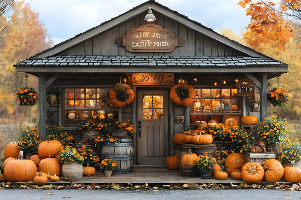 Autumn Pumpkin House Harvest Flowers Backdrop UK RR9-18