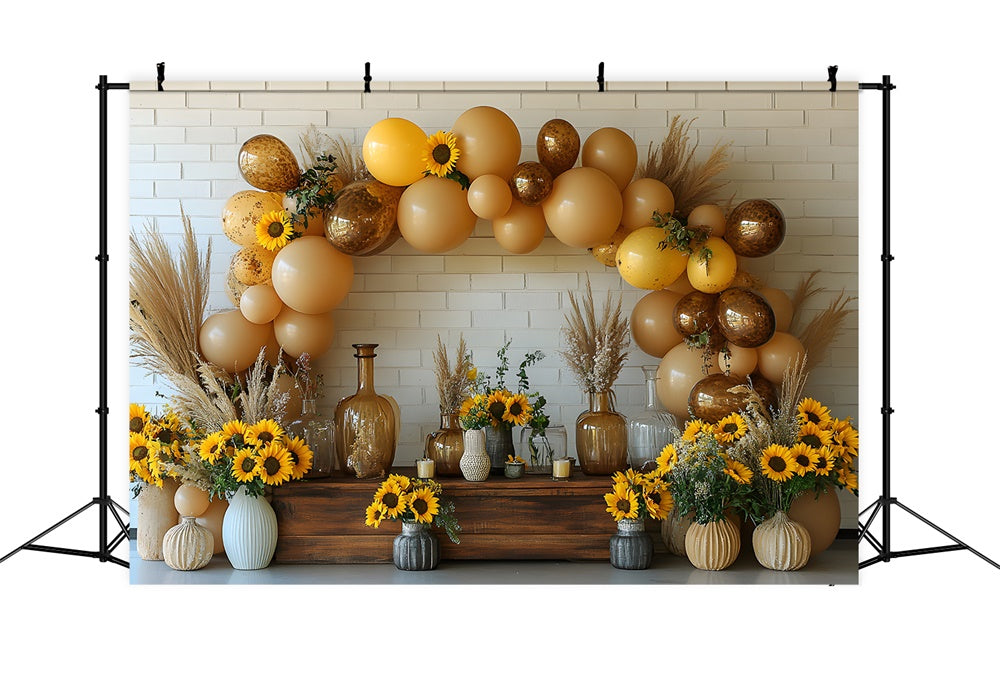 Sunflowers Balloons Arch Wall Autumn Backdrop UK RR9-19