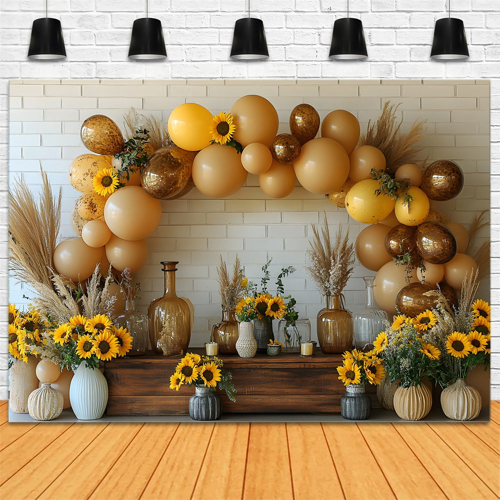 Sunflowers Balloons Arch Wall Autumn Backdrop UK RR9-19