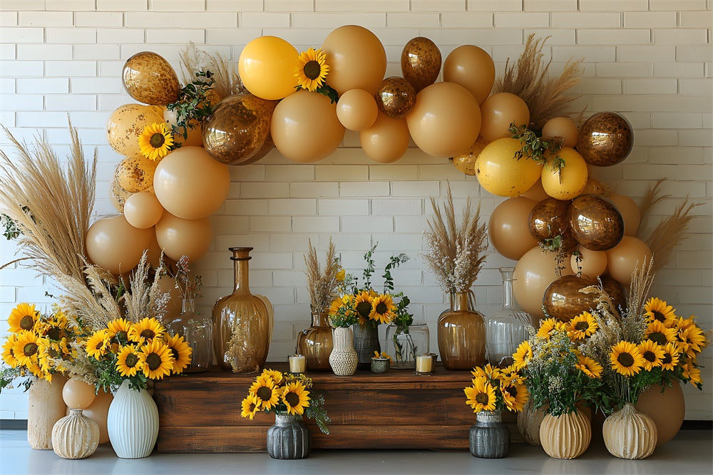 Sunflowers Balloons Arch Wall Autumn Backdrop UK RR9-19