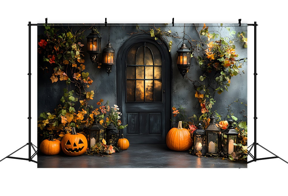 Autumn Retro Wall Door Pumpkins Backdrop UK RR9-20