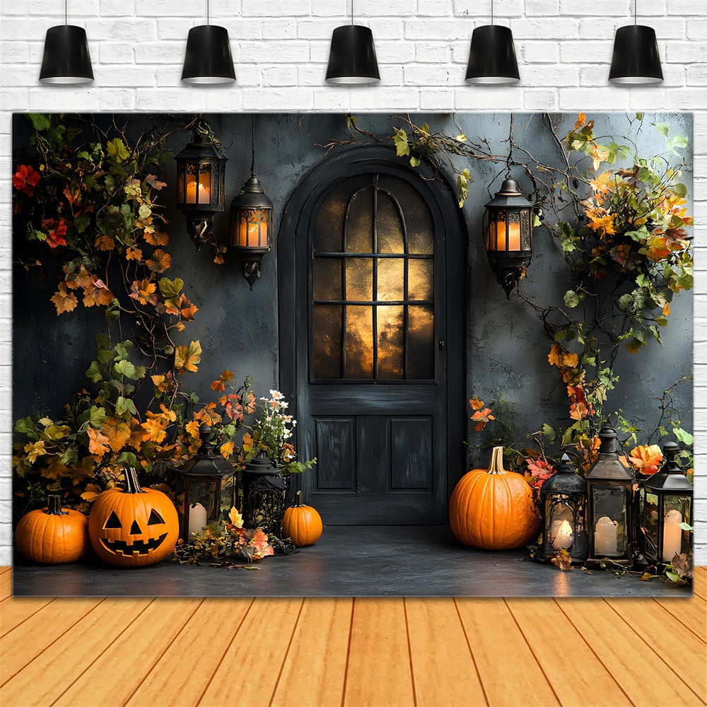 Autumn Retro Wall Door Pumpkins Backdrop UK RR9-20