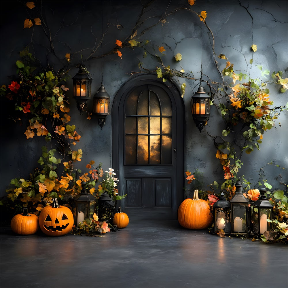 Autumn Retro Wall Door Pumpkins Backdrop UK RR9-20