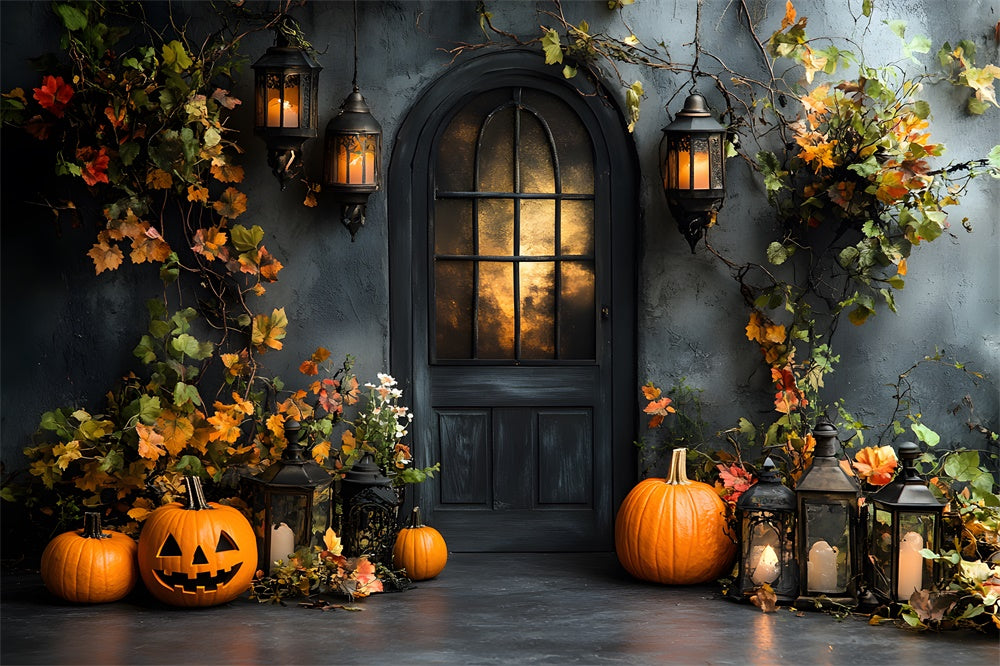 Autumn Retro Wall Door Pumpkins Backdrop UK RR9-20