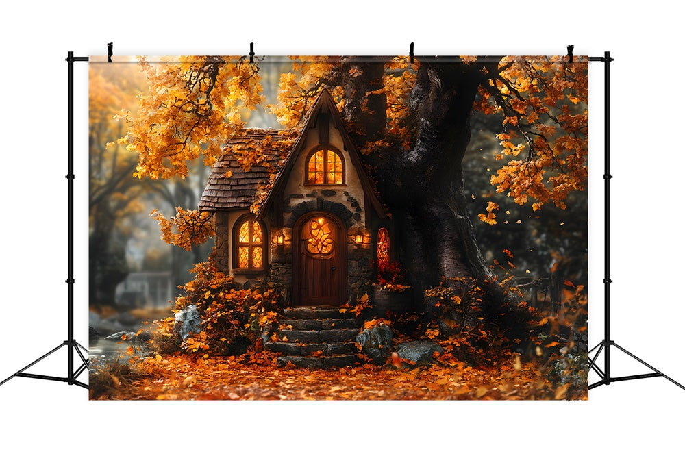 Autumn Forest Tree House Maple Leaves Backdrop UK RR9-22