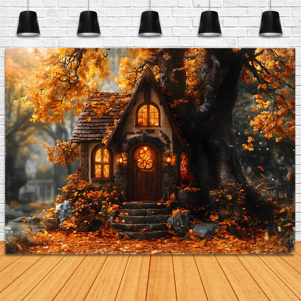 Autumn Forest Tree House Maple Leaves Backdrop UK RR9-22