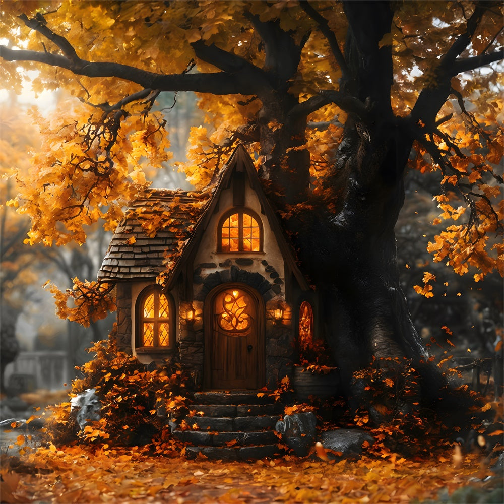 Autumn Forest Tree House Maple Leaves Backdrop UK RR9-22