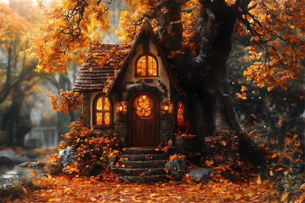 Autumn Forest Tree House Maple Leaves Backdrop UK RR9-22