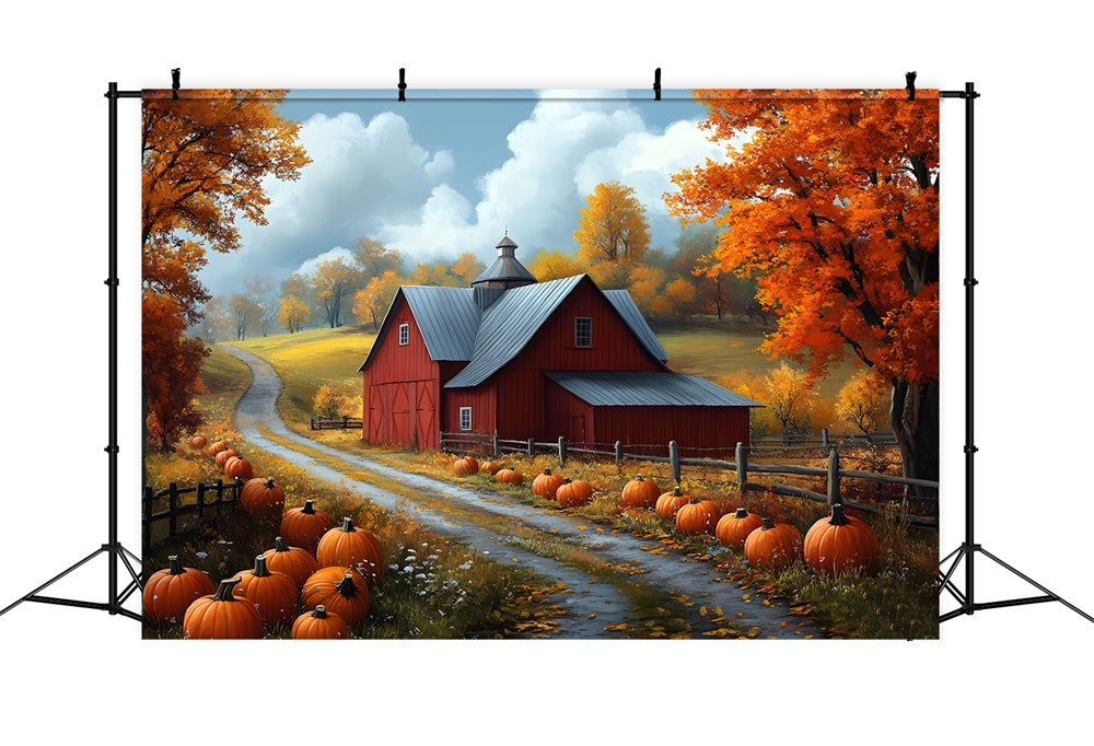 Autumn Forest Village House Pumpkin Trail Backdrop UK RR9-26