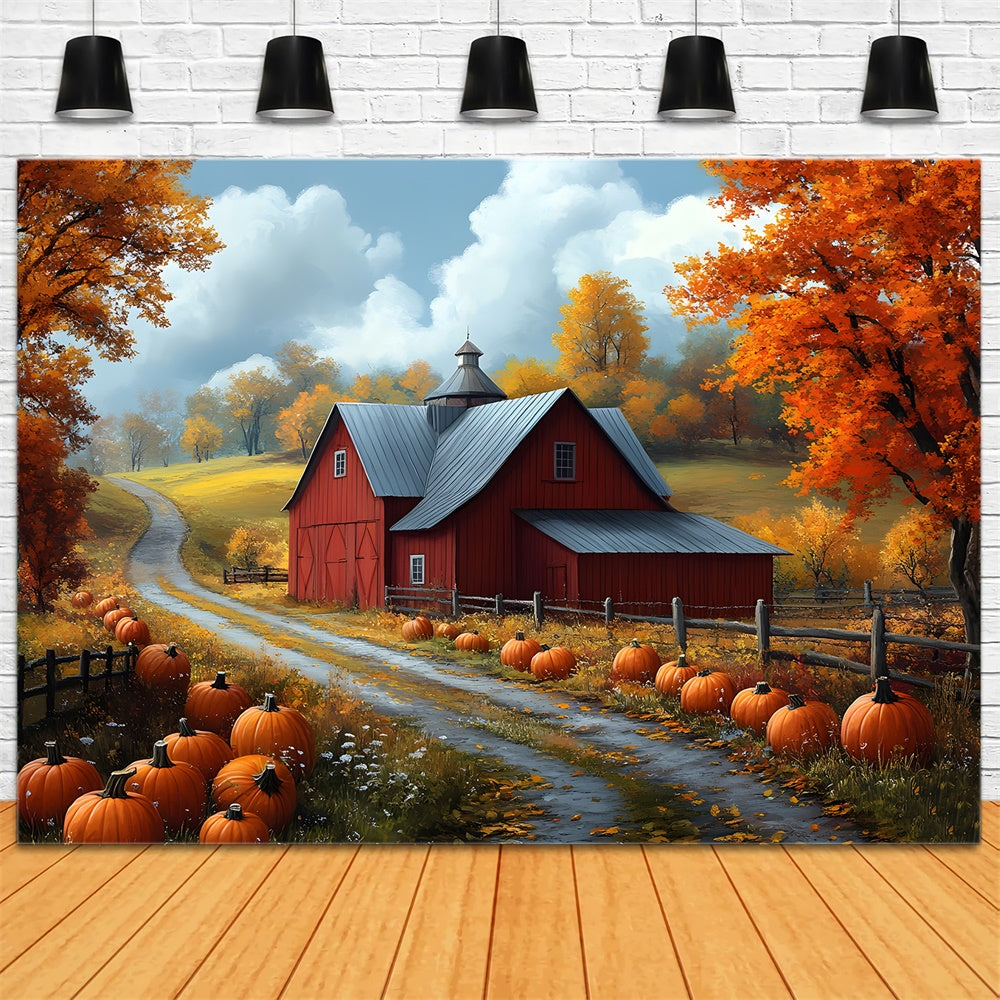 Autumn Forest Village House Pumpkin Trail Backdrop UK RR9-26